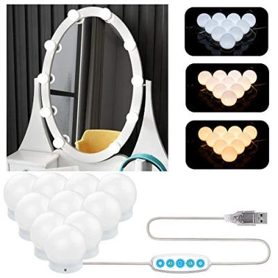 Immagine di Aourow Luci da Specchio a LED in Stile Hollywood,Lampade Toeletta con 10 Lampadine Dimmerabili,Lampada Trucco 5 Modalità Colore e 6 Luminosità per Cosmetico
