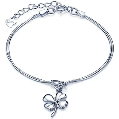 Immagine di Unendlich U braccialetto da ragazza in argento Sterling 925, con ciondolo a forma di quadrifoglio portafortuna, regolabile, doppia catenella