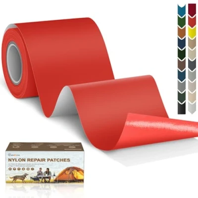 Immagine di Toppe autoadesive in Nylon, 7.6x200 cm Cahomo toppa adesiva per tessuti, Patch di riparazione impermeabile, piumino, tenda, sacco a pelo all&#039;aperto Arancione