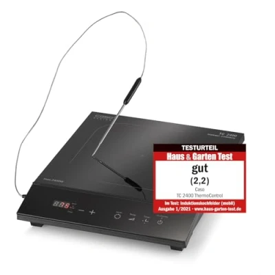 Immagine di CASO TC2400 Thermo Control Piano cottura a induzione singolo con termometro per arrosti e precisi, perfetto SousVide, intervallo di temperatura 60 240C, timer, 2400 Watt