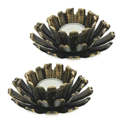 Immagine di Relaxdays Portacandele, Set da 2, a Forma di Fiore, Supporto in Ghisa, Esterni e Interni, H x D 6 13,5 cm, Bronzo, 100%