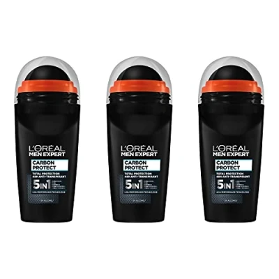 Immagine di L&#039;Oréal Men Expert Deodorante da uomo 5 in 1 contro la formazione di odori, umidità, batteri e residui bianchi per fino a 48 ore freschezza, Carbon Protect, x 50 ml