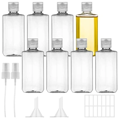 Immagine di Ysimple 8 Pezzi Contenitori da Viaggio trasparenti, 100 ml bottiglie di plastica Vuote, Bottigliette Aereo con 2 piccoli imbuti e carta autoadesiva per Shampoo Lozioni Liquide Creme