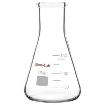 Immagine di stonylab 1 Confezione Matraccio in Vetro da 150ml, Erlenmeyer Flask a Bocca Stretta Parete Pesante con Bordo Resistente (150ml)