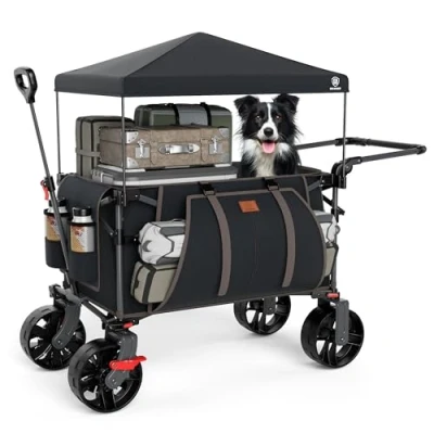 Immagine di EVER ADVANCED carrello da campeggio con ruote 228 l, tettoia rimovibile, resistente, spiaggia 3 grandi tasche, giardino pieghevole pesca