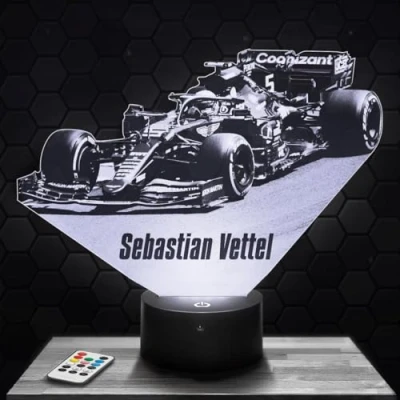Immagine di Lampada da comodino, Luce notturna tattile F1 S. Vettel illusione 3D LED, idea regalo di Natale per ragazzi e ragazze notte bambini o adulti