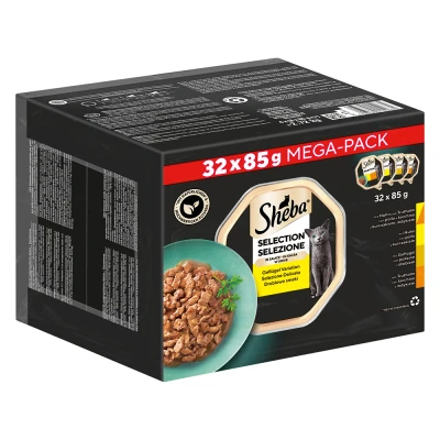 Immagine di Sheba Selection in salsa Finissimo cibo umido per gatti nella ciotola Variazione di pollame con poularde, pollo, e tacchino 32 x 85 g