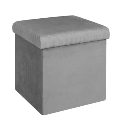 Immagine di HOME DECO FACTORY HD6810 Pouf Pieghevole salvaspazio in Velluto Cotele, Tessuto Poliestere Legno MDF, Grigio Topo, 38.00 x cm