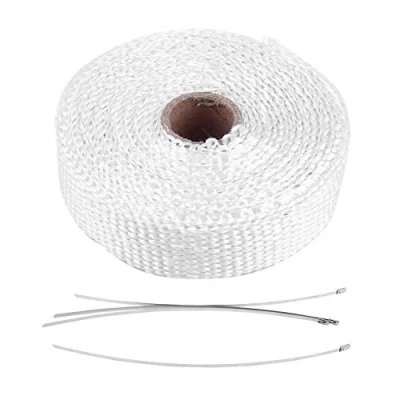 Immagine di Akozon nastro ignifugo per marmitte Involucro termico di scarico del tubo della fascia protezione termica Avvolgimento elettrico auto moto con 4 fascette bianco