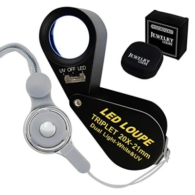 Immagine di Lente D&#039;Ingrandimento Per Gioielli 20x Con 6 Led E Luce Uv, Di Ingrandimento Illuminata Gioielli, Monete, Francobolli, Pietre Preziose, Diamanti