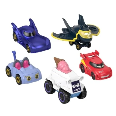 Immagine di Fisher Price DC Batwheels Set da 5 macchinine in scala 1:55, include Bam Batmobile, Redbird, Kitty, Snowy e Batwing, veicoli die cast collezione, giocattolo per bambini, 3+ anni, HML20