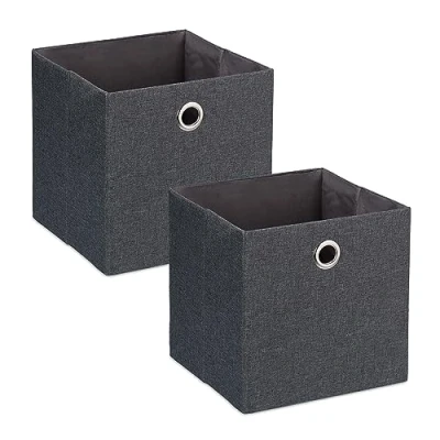 Immagine di Relaxdays Scatola Portaoggetti, Set 2 Box in Stoffa da Scaffale, Cubo Portagiochi HLP 30, 5x30,5 cm, Grigio Scuro, Poliestere
