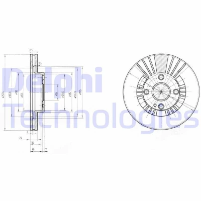 Immagine di DELPHI BG3509 Disco freno 258 24 4 ventilato Oleato non trattato senza cuscinetto ruota, anello sensore ABS