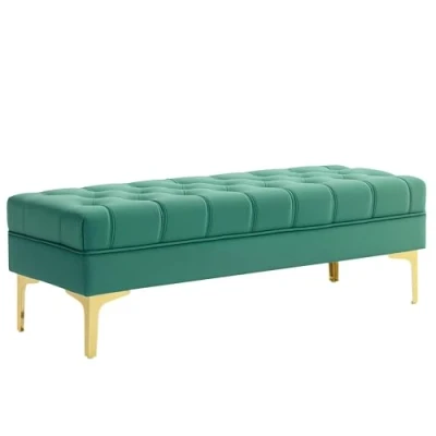 Immagine di HOMCOM Panca Camera da Letto con Rivestimento Trapuntato, Imbottita in Velluto Gambe Metallo per Ingresso, Corridoio e Soggiorno, 118x45x42 cm, Verde Scuro