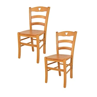 Immagine di t m c s Tommychairs Set 2 sedie modello Cuore per cucina bar e sala da pranzo, robusta struttura in legno di faggio color miele seduta