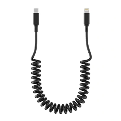 Immagine di cavo da USB C a Lightning spirale, Apple Carplay [certificato Mfi], per iPhone retrattile auto con sincronizzazione, spirale iPhone/i Pad.