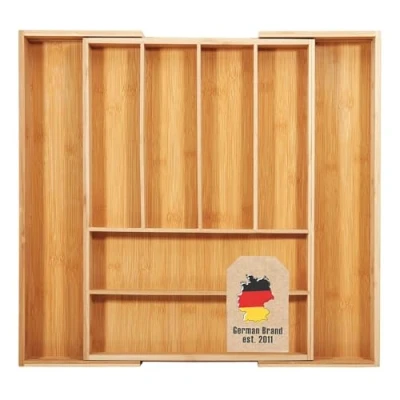 Immagine di INTIRILIFE Organizzatore per cassetti posate bambù Estensibile fino a 8 scomparti 33 50 x 43 5 cm Dimensioni regolabili, inserto cassetti, cassetto utensili da cucina