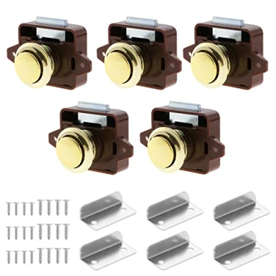 Immagine di 5 chiusure a pulsante per armadietti, chiavistelli senza chiave, porte, camper, yacht, barche, roulotte, colore marrone