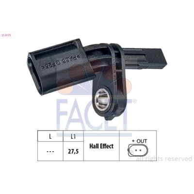 Immagine di FACET 21.0173 Sensore ABS VOLKSWAGEN: Tiguan I, Passat B7 Variant, II, AUDI: Q7, A3 Hatchback, Sportback, PORSCHE: Cayenne, Cayenne