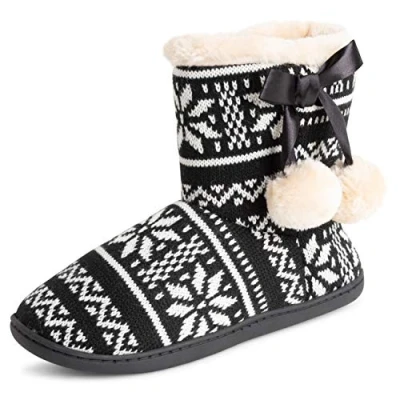 Immagine di Polar Donna Memory Foam Pom Inverno Pelliccia Ecologica Lusso Felpa Accogliente Anti Scivolo Interno All&#039;Aperto Pantofole Nero/Bianco UK9/EU42 YC0710