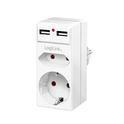 Immagine di LogiLink PA0276 Presa di collegamento con uscita ricarica USB, Protezione per i bambini, da sovratensioni IP20 Bianco