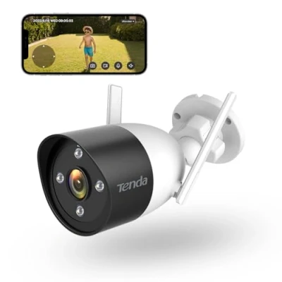 Immagine di Tenda telecamera di sicurezza esterna con visione notturna a colori, WiFi da 3 MP impermeabilità IP66, rilevamento del movimento, audio bidirezionale, sirena integrata, scheda