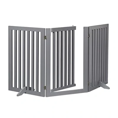 Immagine di Relaxdays Cancelletto per Bambini, Barriera Cani e Neonati, 3 Pannelli, Recinzione Scale, MDF, 70x154 cm, Grigio, 100% Fibra