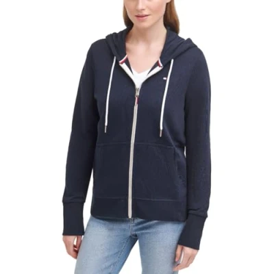 Immagine di Tommy Hilfiger Zip up Classic Sweatshirt for Women with Drawstrings And Hood Felpa con Cappuccio, Sky Captain, XL (Pacco da 5) Donna