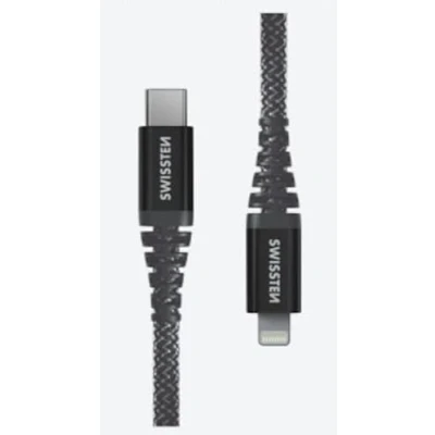 Immagine di Swissten Cavo USB C/Lightning estremamente resistente rinforzato con fibra Kevlar di ricarica e per il trasferimento dati Supporta la rapida fino a 60 W 1,5 m Nero