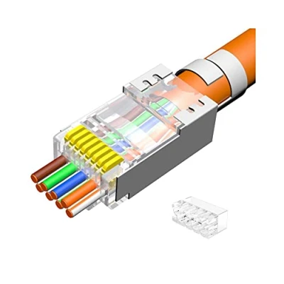 Immagine di VIVOCH 50 Pcs Cat7 RJ45 Pass Through Connectors, Plugs, 2 Piece Metal Shielded Ends FTP 8P8C Modular Network Plug Connector