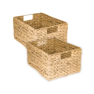 Immagine di HMF Cesto portaoggetti pieghevole intrecciato in giacinto d&#039;acqua, set da 2 pezzi, misura L, 36 x 28 20 cm