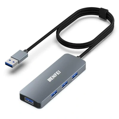 Immagine di BENFEI Hub USB 3.0 a 4 porte con cavo 90cm, ultrasottile [Guscio in alluminio e nylon], compatibile per Mac Air/Pro/Mini iMac Surface Pro XPS PC unità flash