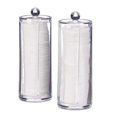 Immagine di Relaxdays Set da 2 Dispenser per Dischetti di Cotone, Acrilico, Cilindrico, con Coperchio, Bagno, 20x7cm, Trasparente