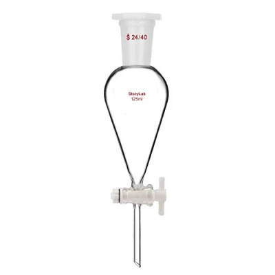 Immagine di StonyLab 125ml Imbuto Separatore Conico in Vetro, Separatory Funnel Borosilicato a Parete Pesante con 24/40 Giunti e Rubinetto PTFE 125 ml