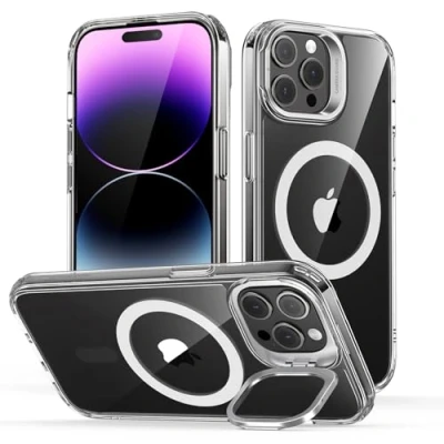 Immagine di ESR Cover per iPhone 14 Pro Max Magsafe cavalletto, Custodia Trasparente, Supporto ad anello Integrato la fotocamera, Protezione di livello militare, Antigraffio, Trasparente