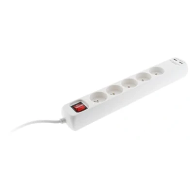Immagine di Voltman DIO013038 Ciabatta multipresa, 5 prese da 10/16 A, 2 porte USB, con interruttore