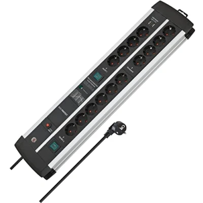 Immagine di Brennenstuhl 1392000232 Multipresa con protezione da sovratensioni 14 scomparti Nero, Argento Schuko 1 pz.