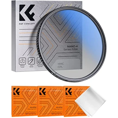 Immagine di K&amp;F Concept Nano K Filtro Polarizzatore Circolare CPL in Vetro Ottico con Rivestimento a 18 Strati per Obiettivi 77mm + 3 Panni di Pulizia