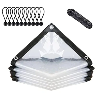 Immagine di BCBIG Telone impermeabile trasparente con occhielli, per mobili da giardino, utilizzabile esterni, impermeabile, isolamento piante, mobili, antipolvere, cordoncino, 2 x 5 m