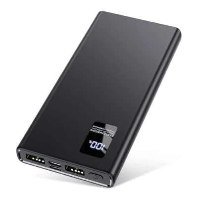 Immagine di power bank 12000 mAh, powerbank piccolo ma forte (USB C input &amp; output) 3A batteria esterna, LED, compatibile con iPhone 14 13 12 Samsung Huawei Xiaomi, nero