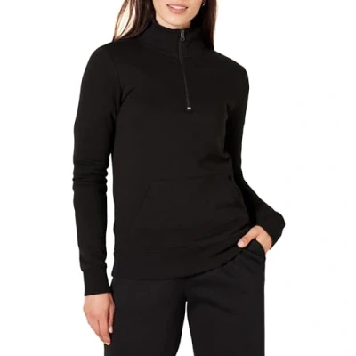 Immagine di Amazon Essentials Top in Pile con Cerniera a Un Quarto Maniche Lunghe (Disponibile Taglie Forti) Donna, Nero, S