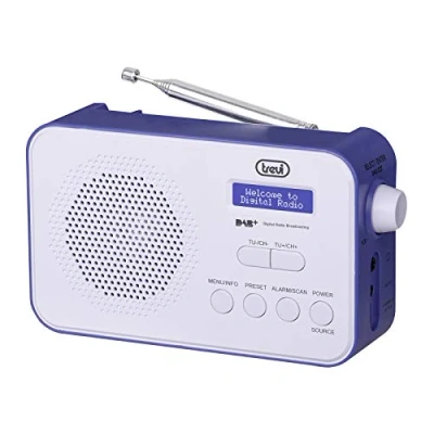 Immagine di Trevi DAB 7F92 R Radio Portatile DAB/DAB+, Display Dot Matrix ad Alta Leggibilità, Orologio con 2 Sveglie Programmabili, Batteria Ricaricabile al Litio, Blu