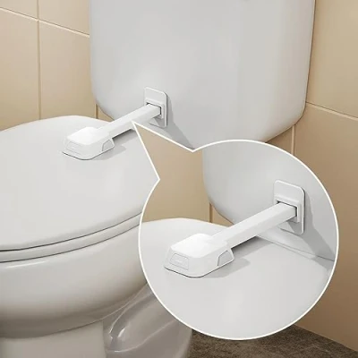Immagine di EUDEMON 1 serratura di sicurezza per WC bambini, a prova bambino, facile da installare con adesivo, senza bisogno attrezzi o trapano, colore: bianco