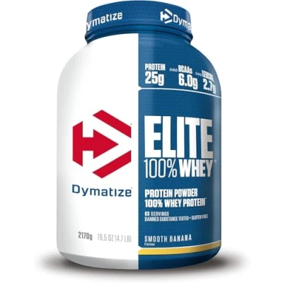 Immagine di Dymatize Elite 100% Whey Smooth Banana 2170g Polvere ad alto contenuto di proteine e basso zuccheri del siero latte BCAA