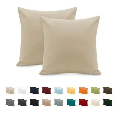 Immagine di Federe Cuscini Letto Matrimoniale Cotone 65x65 cm 2 PCS, Set Certificato Oeko TEX in Premium 110GSM, Morbida e Traspirante, Ipoallergenica Beige