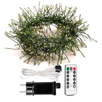 Immagine di ZELUXDOT Accendi Petardo Luci 6m 200 LED Filo Verde Stringa di Rame da Interno Lucine con Telecomando per Camera Letto,Matrimonio,Compleanno,Festa,Albero Natale,Giardino,Patio
