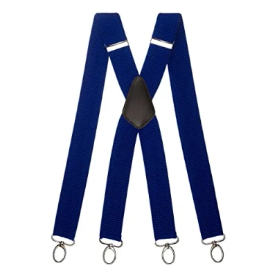 Immagine di Olata Bretelle Uomo da Lavoro a Forma di X, Larghe, Multiuso, con Clip Moschettone, 4 cm. Blu Royal (Clip D&#039;Argento)