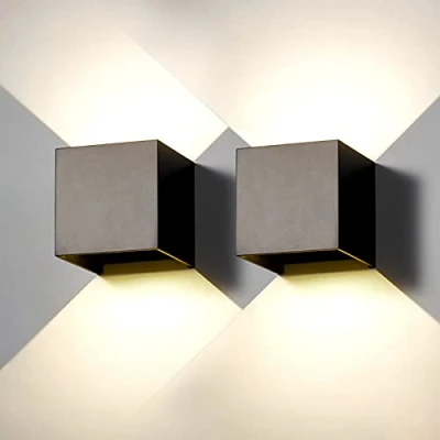 Immagine di 2 Pezzi Applique Da Parete Esterno LED Lampada Interno Nero 12W Bianco Naturale 4000K IP65 Impermeabile Quadrata Alluminio Muro su e Giù Regolabile Design Facile Installare
