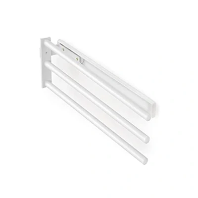 Immagine di Emuca Porta asciugamani estraibile, 3 bracci, appendi da bagno o cucina, 440 mm, Alluminio, Bianco