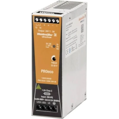 Immagine di Weidmüller PRO ECO3 120W 24V 5A Alimentatore per guida DIN 24 V/DC 5 A 120 W Num. uscite:1 x Contenuto 1 pz.